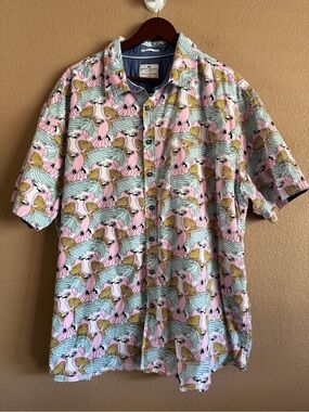 Ditch Plains Ricky Singh Men’s 3XL Novelty Bird Parrot Graphic Shirt Button Up